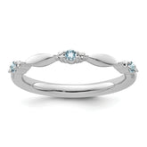 14k White Gold Stackable Expressions Aquamarine and Diamond Ring